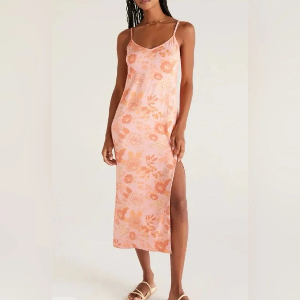 Z Supply Tank Style Midi Dress Floral Print Adjustable Straps Size L - Picture 1 of 8